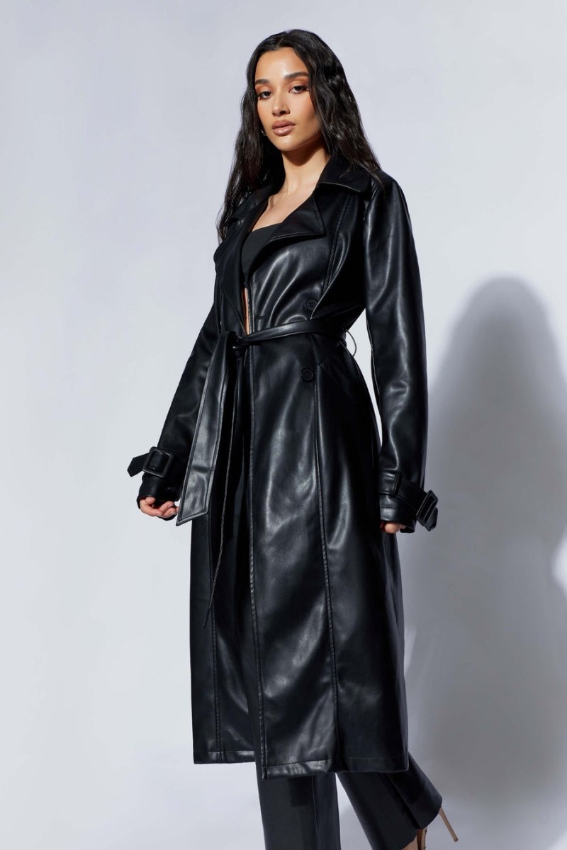 Women's Meshki Isla Pu Trench Trench Coat Black Australia | S1J-9664