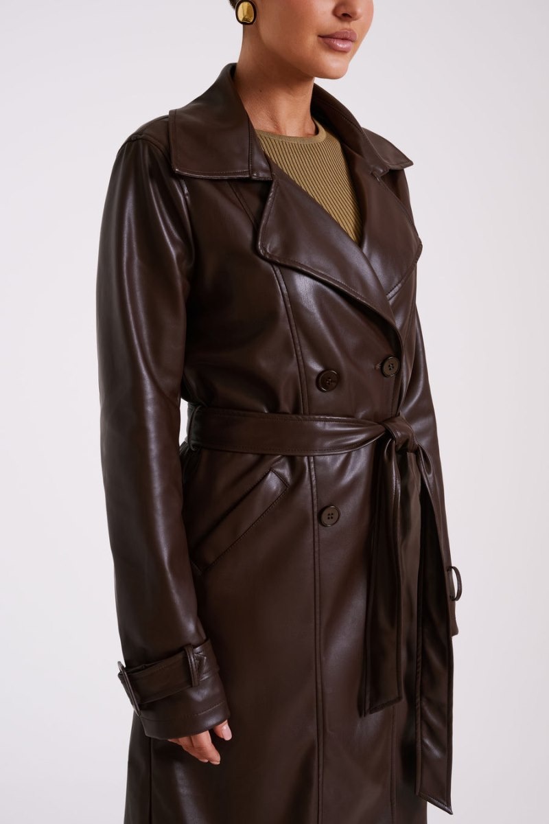 Women's Meshki Isla Pu Trench Trench Coat Dark Brown Australia | L8P-9240