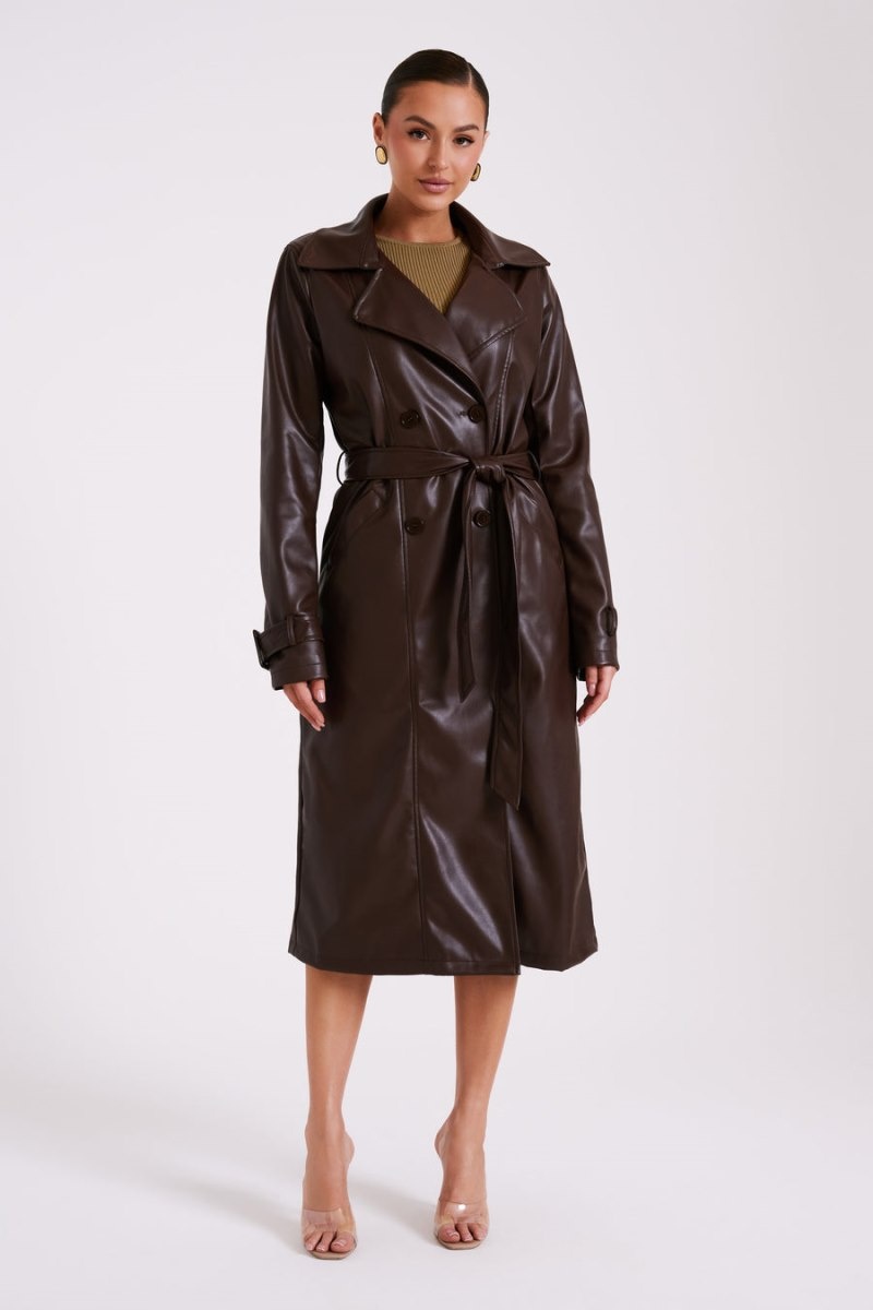 Women's Meshki Isla Pu Trench Trench Coat Dark Brown Australia | L8P-9240