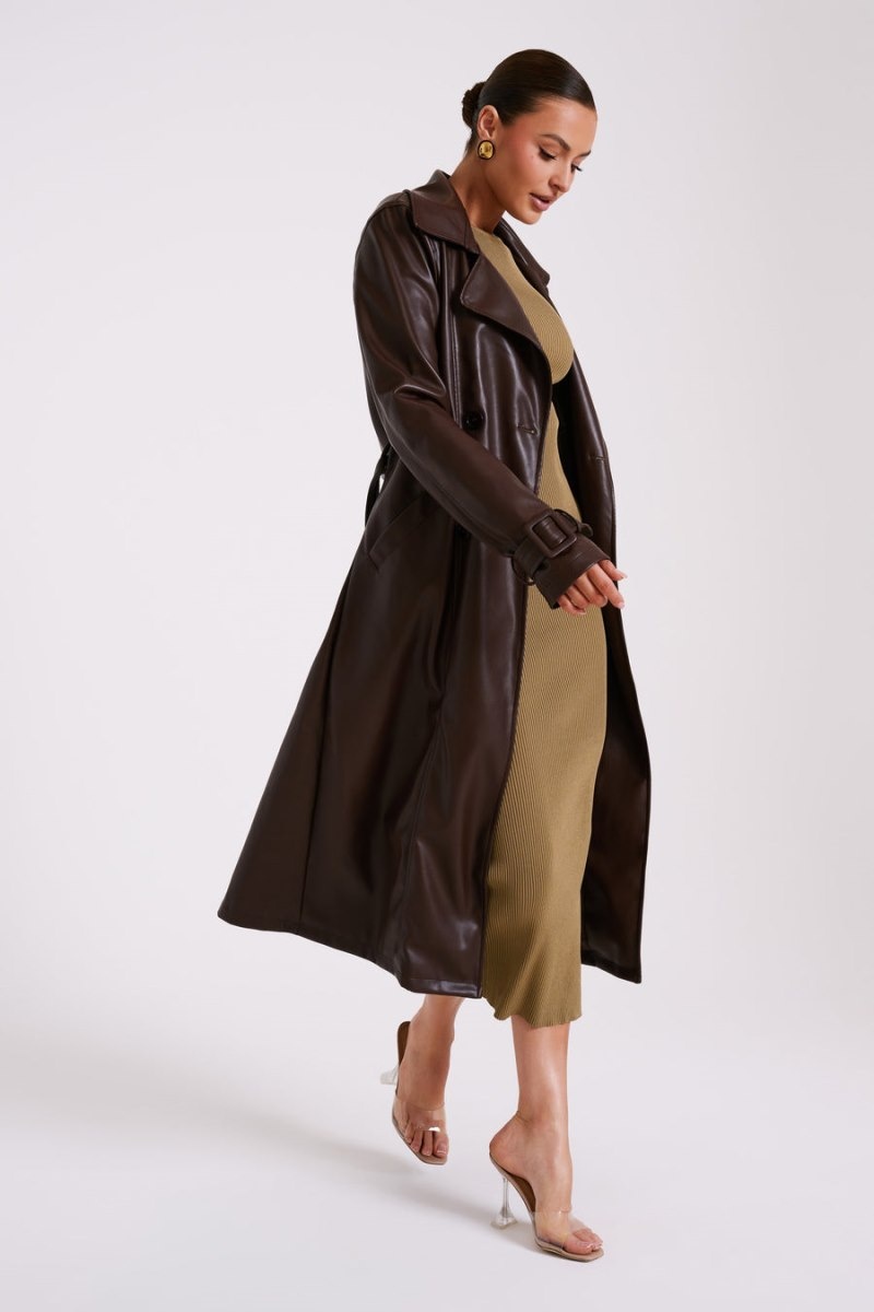 Women's Meshki Isla Pu Trench Trench Coat Dark Brown Australia | L8P-9240