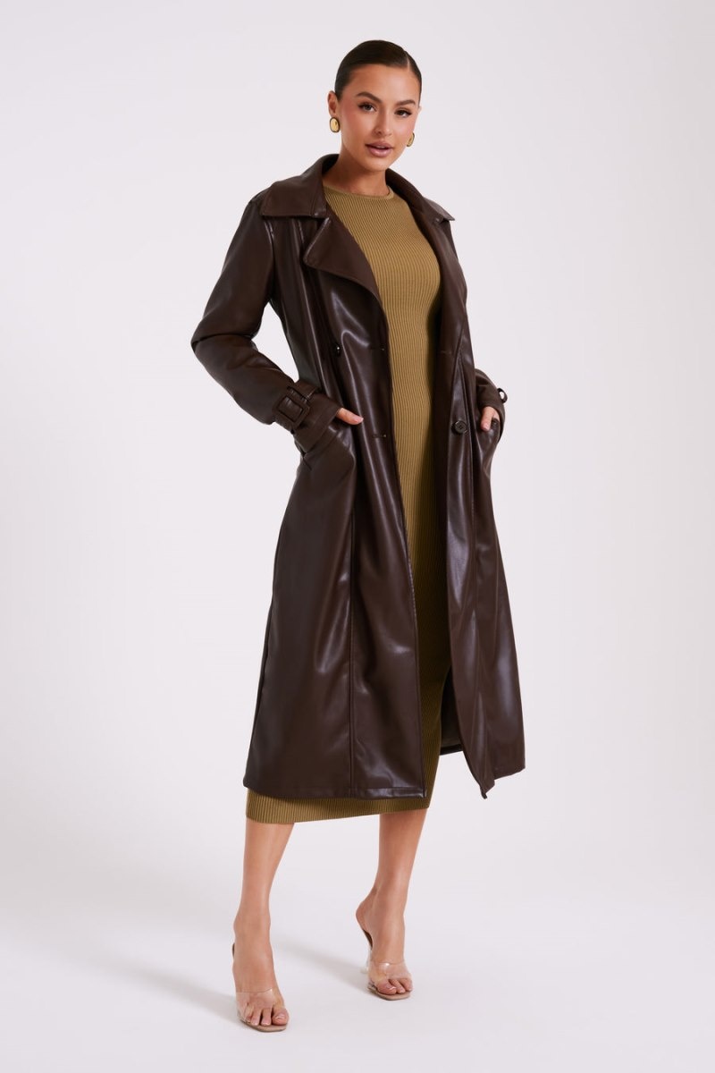 Women's Meshki Isla Pu Trench Trench Coat Dark Brown Australia | L8P-9240