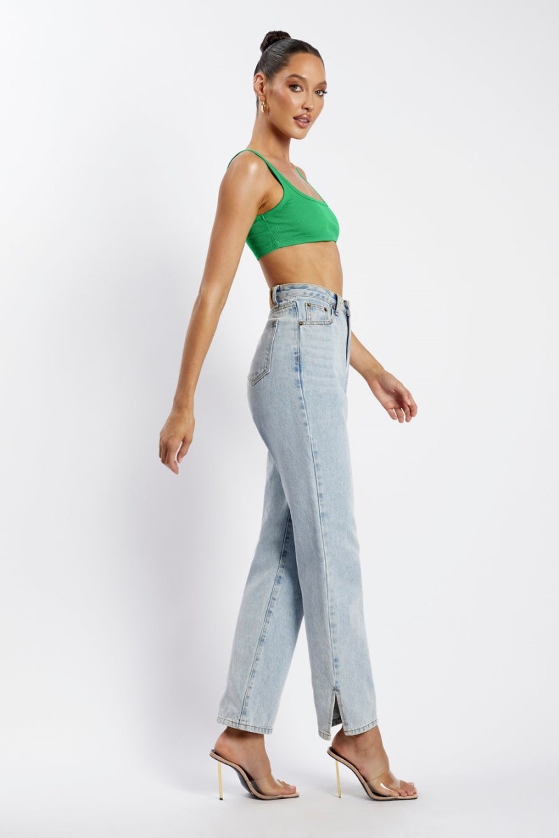 Women's Meshki Jackie Scoop Neck Crop Tops Green Australia | E4D-4428