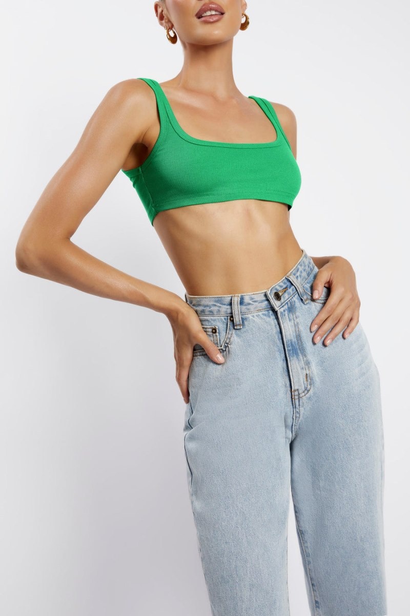 Women's Meshki Jackie Scoop Neck Crop Tops Green Australia | E4D-4428