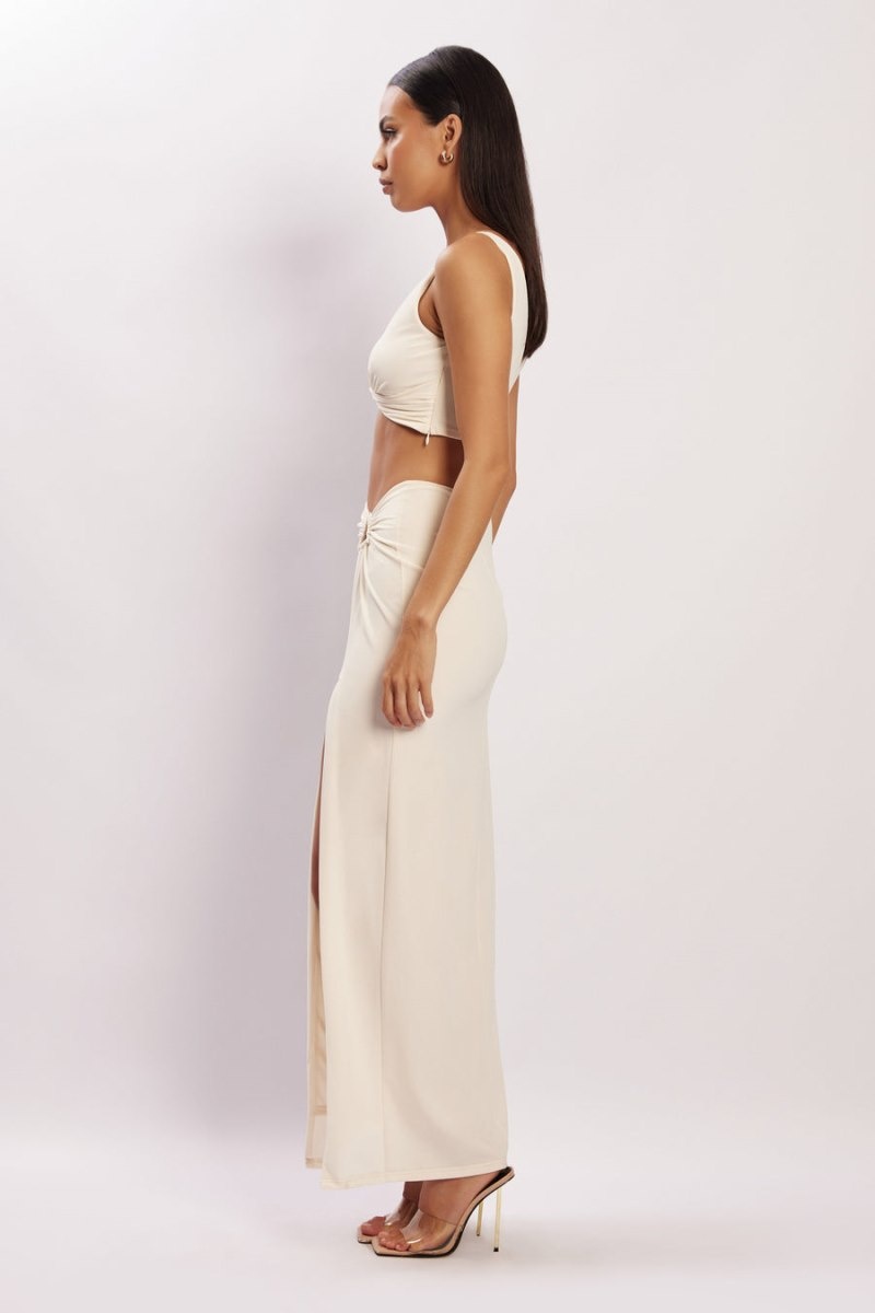 Women's Meshki Jacqui Side Split Maxi Skirts Cream Australia | R2W-9928