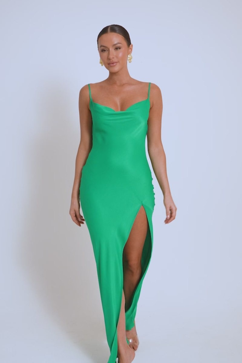 Women\'s Meshki Jade Cowl Neck Backless Maxi Dress Green Australia | Y6D-6376