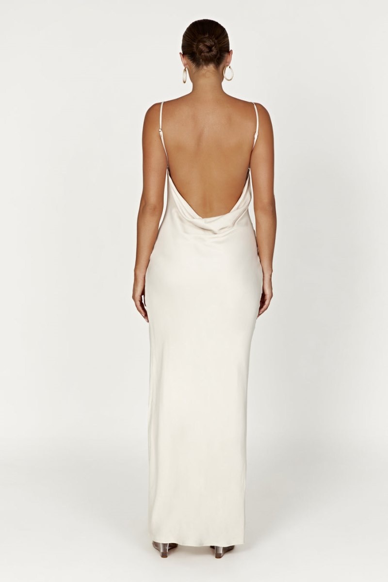 Women's Meshki Jade Cowl Neck Backless Maxi Dress Cream Australia | G9D-1037