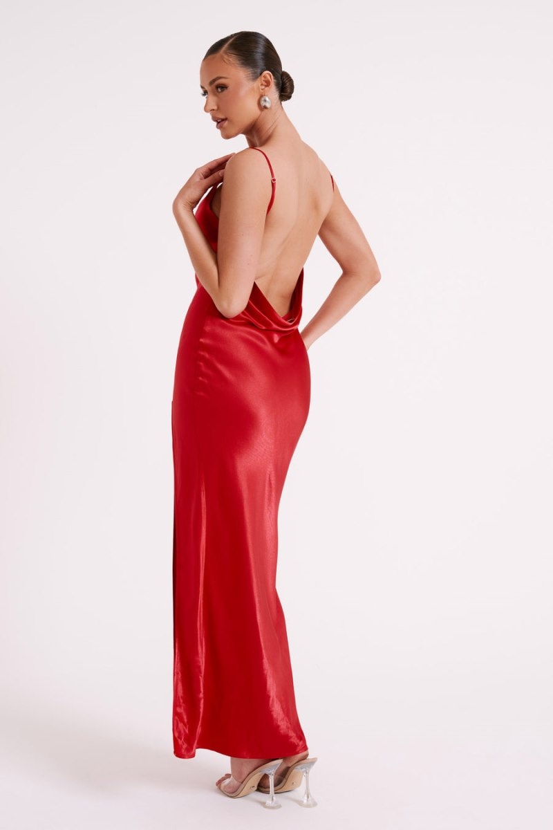 Women's Meshki Jade Cowl Neck Backless Maxi Dress Red Australia | B2G-9114