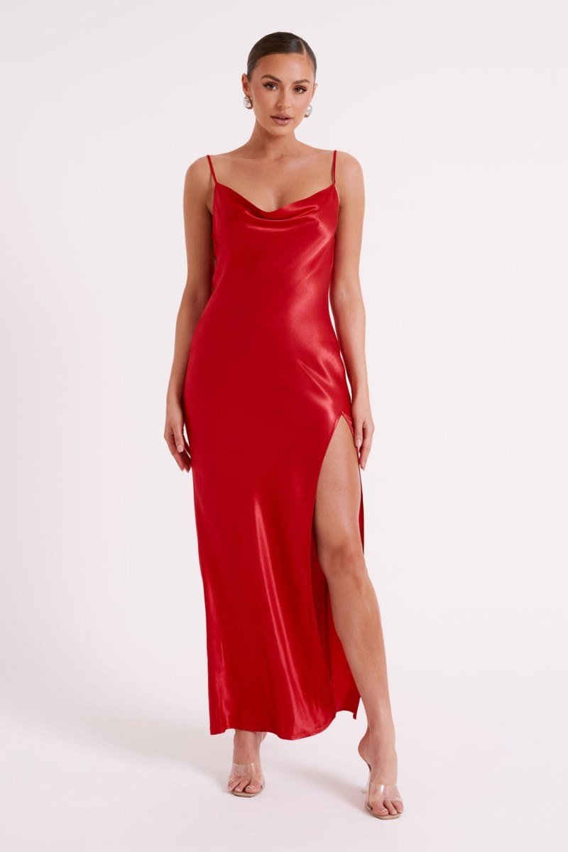 Women's Meshki Jade Cowl Neck Backless Maxi Dress Red Australia | B2G-9114