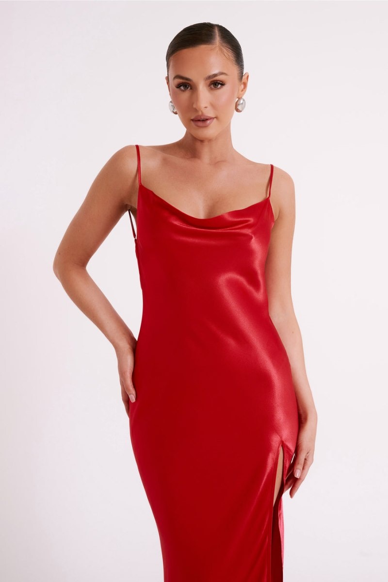 Women's Meshki Jade Cowl Neck Backless Maxi Dress Red Australia | B2G-9114