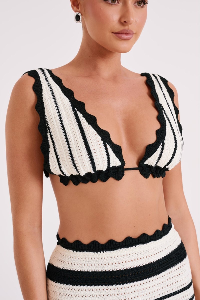 Women's Meshki Jadia Contrast Crochet Bralettes Black / White Australia | G5T-0970