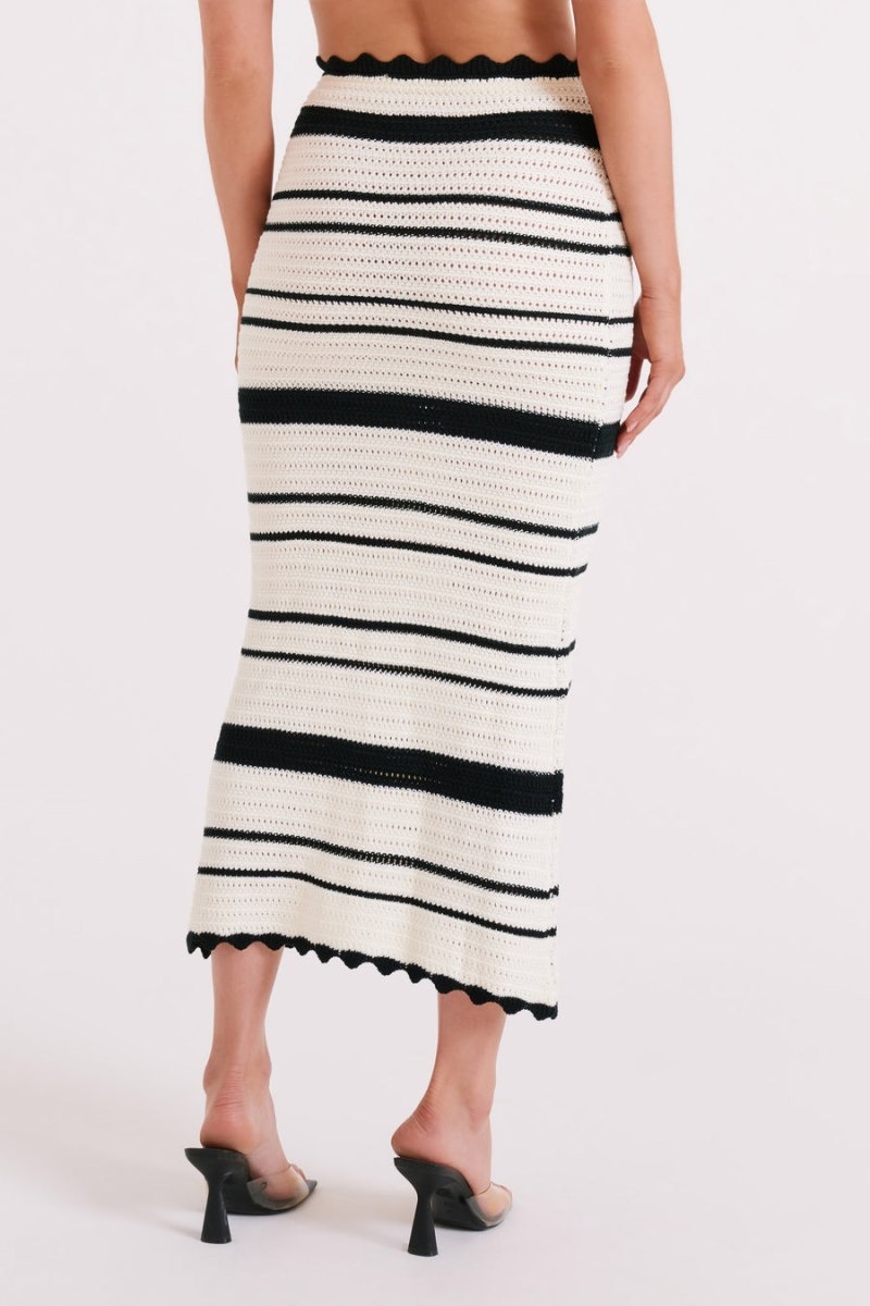 Women's Meshki Jadia Contrast Crochet Fishtail Maxi Skirts Black / White Australia | Y6O-9729