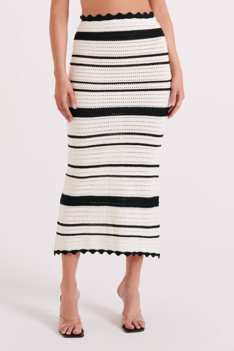 Women's Meshki Jadia Contrast Crochet Fishtail Maxi Skirts Black / White Australia | Y6O-9729