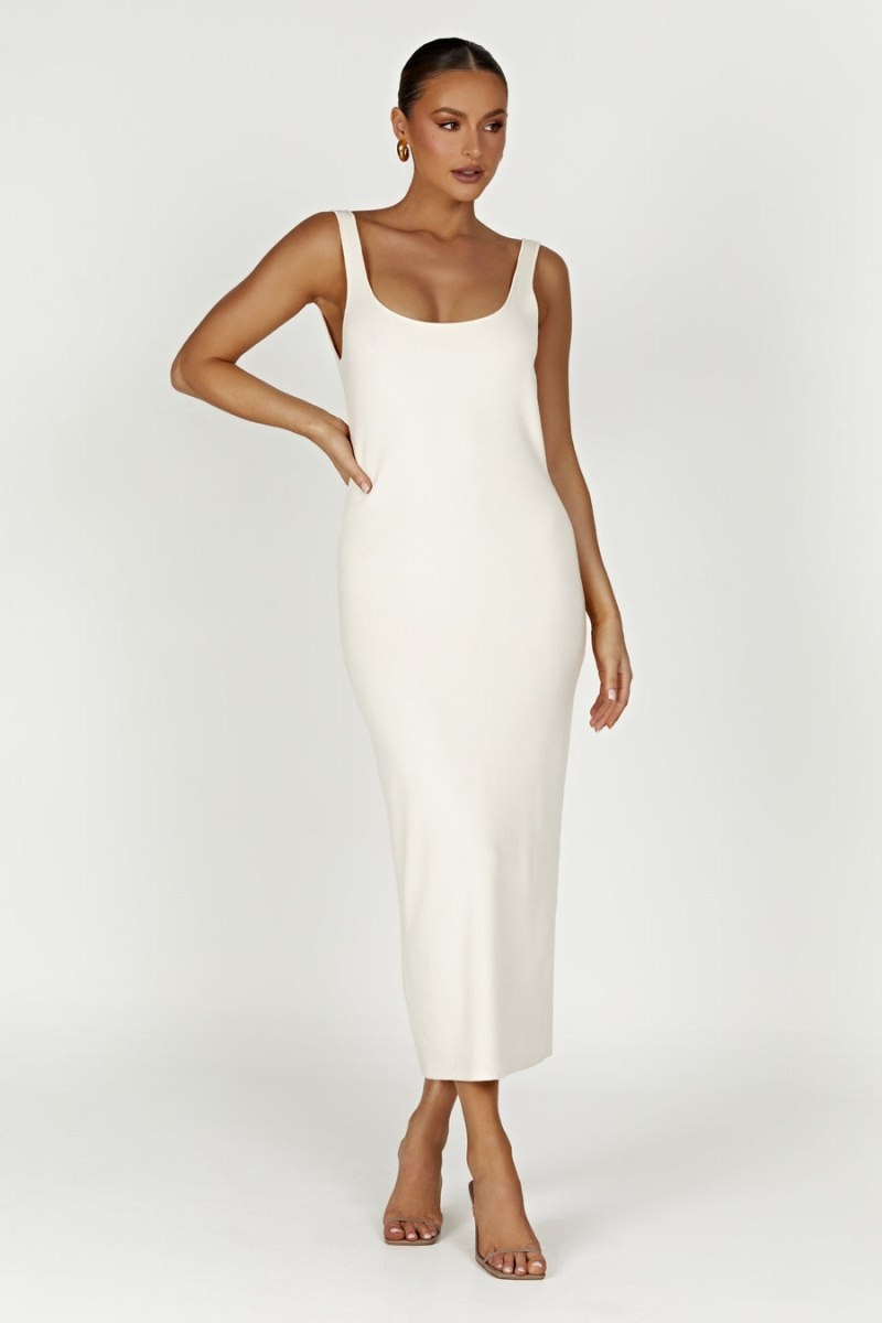 Women's Meshki Janie Backless Knit Midi Dress Cream Australia | C7C-5785