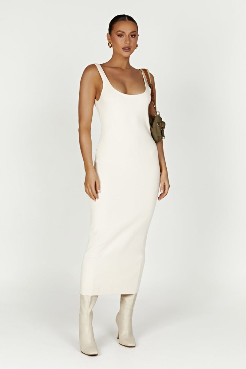 Women's Meshki Janie Backless Knit Midi Dress Cream Australia | C7C-5785