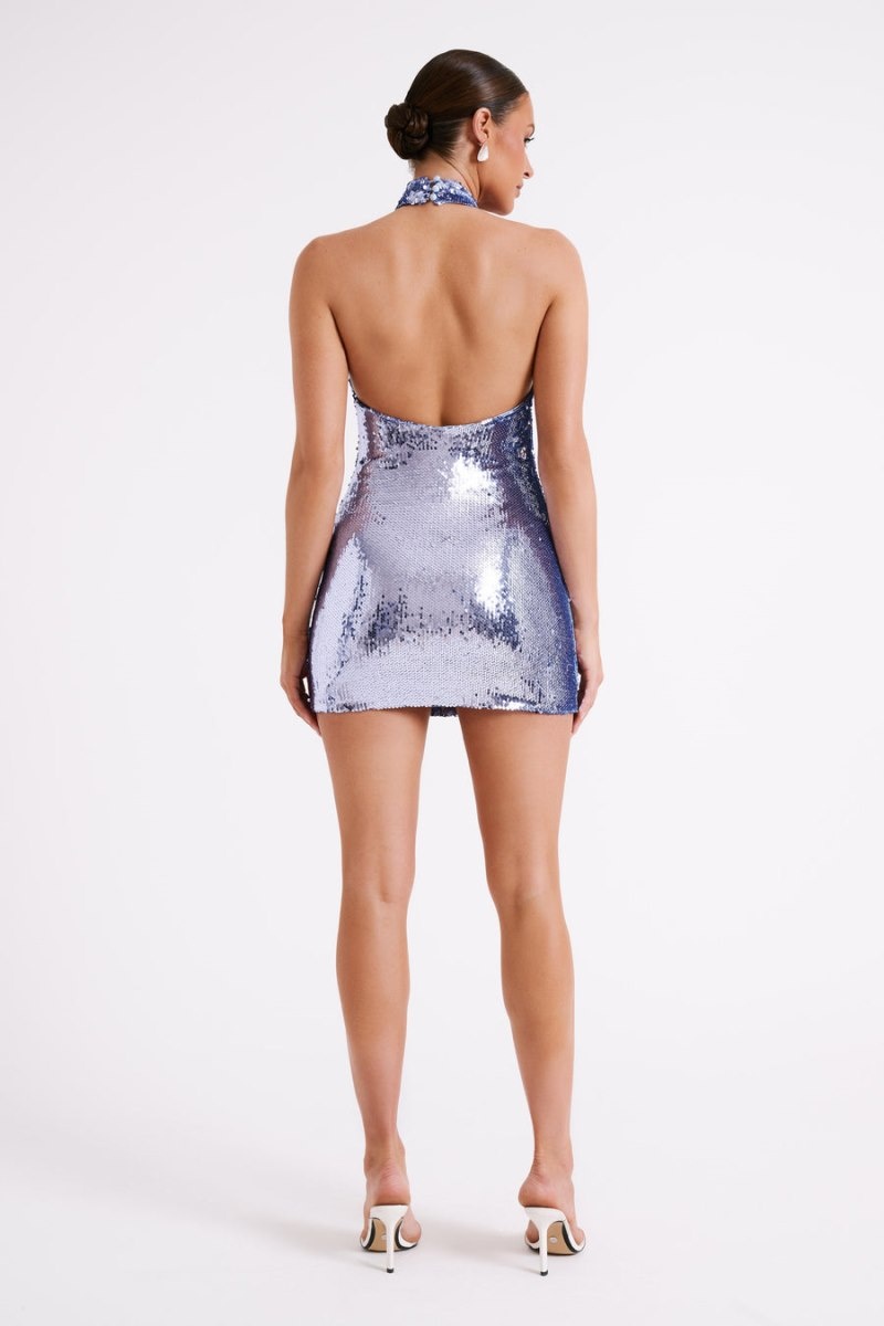 Women's Meshki Jayne Sequin Halter Mini Dress Silver Australia | S4H-5606