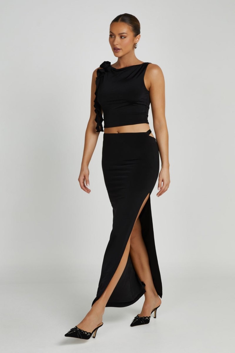 Women's Meshki Jeanine Cowl Back Maxi Skirts Black Australia | R3Z-8711