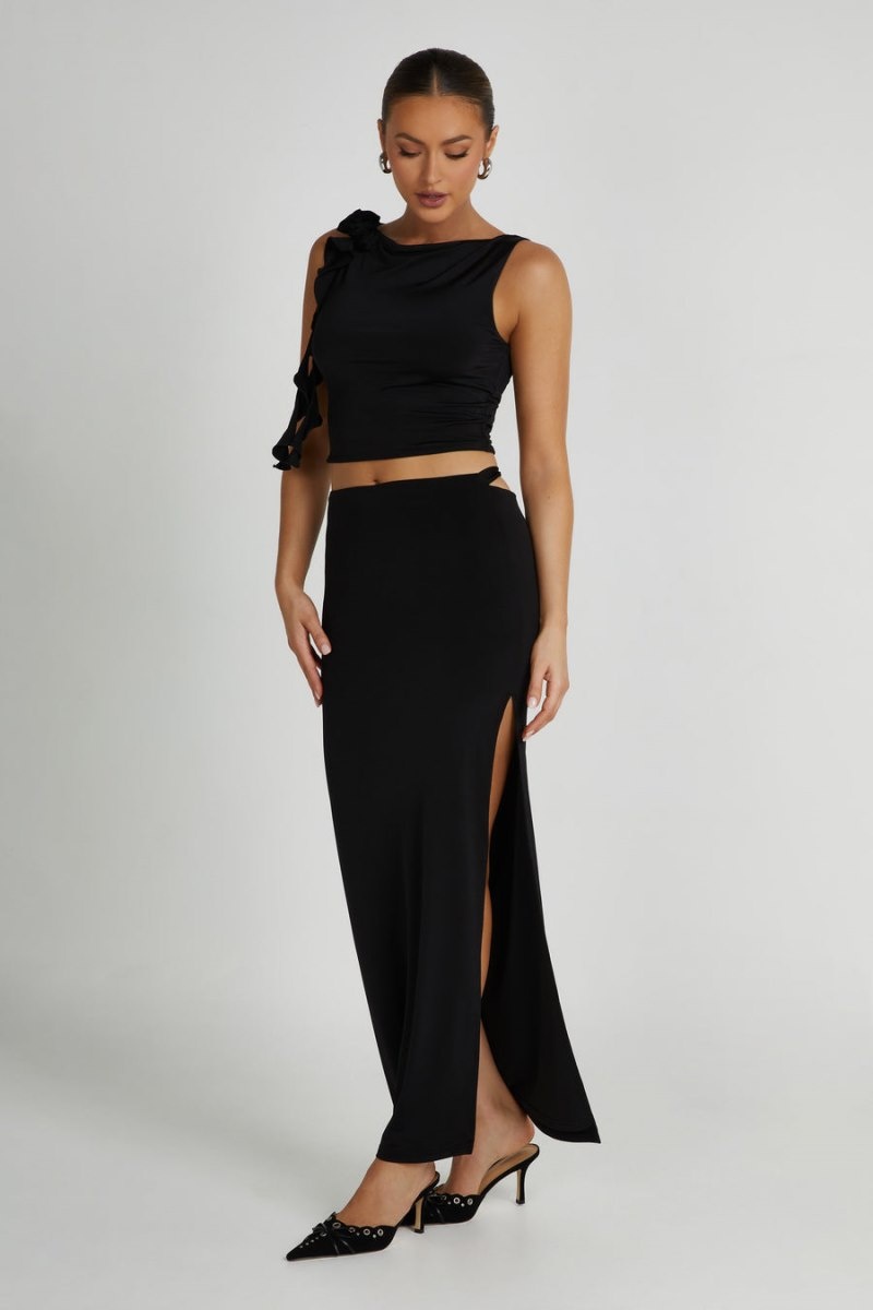 Women's Meshki Jeanine Cowl Back Maxi Skirts Black Australia | R3Z-8711