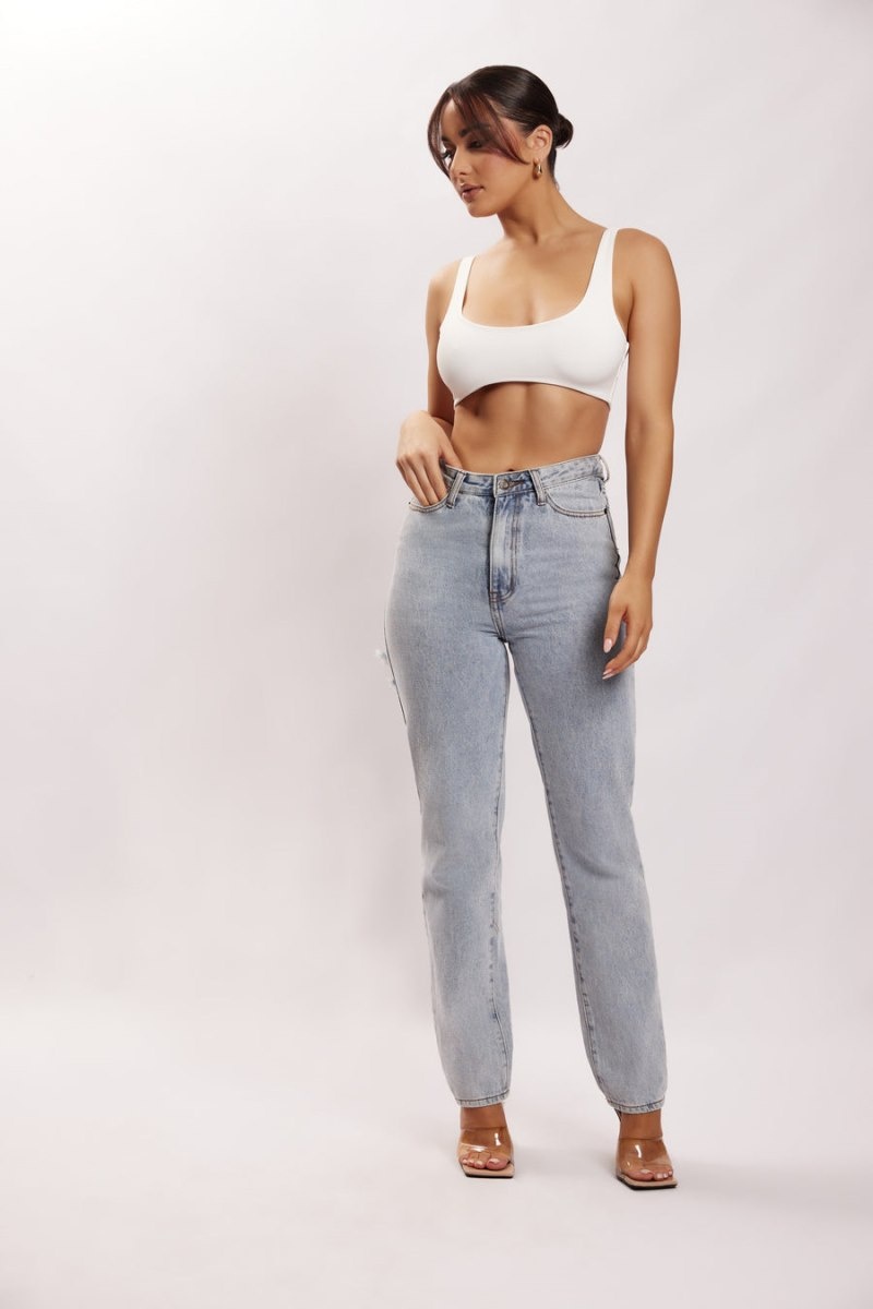 Women's Meshki Jemma Scoop Neck Super Crop Tops White Australia | S5G-4120