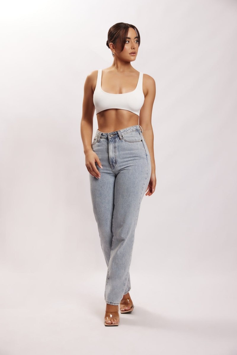 Women's Meshki Jemma Scoop Neck Super Crop Tops White Australia | S5G-4120