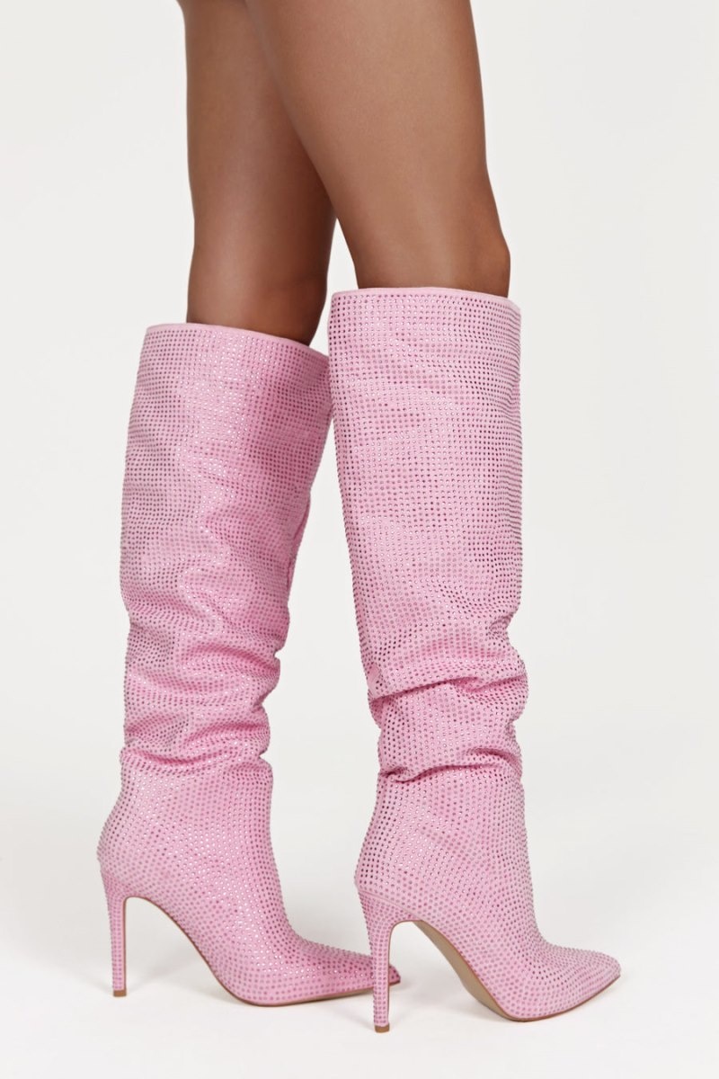 Women's Meshki Jenner Diamante High Heel Boots Pink Australia | V4K-4649