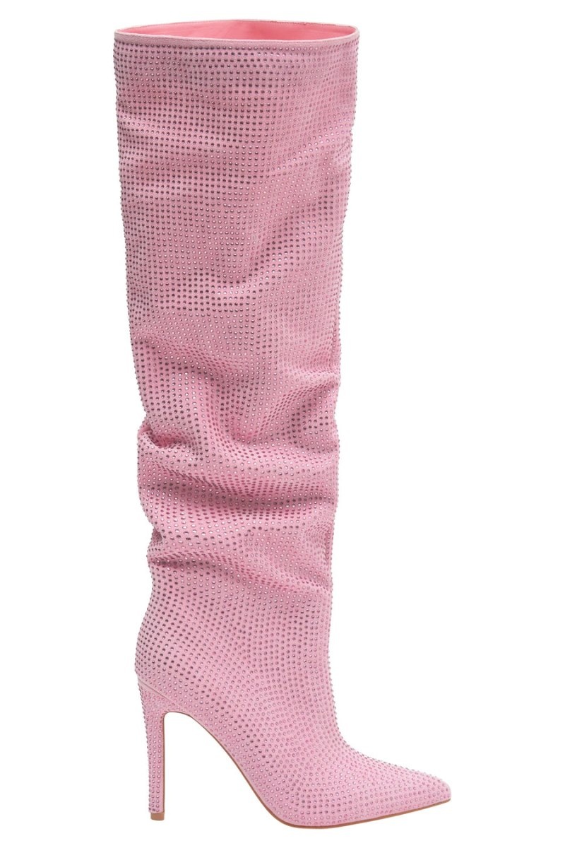 Women's Meshki Jenner Diamante High Heel Boots Pink Australia | V4K-4649