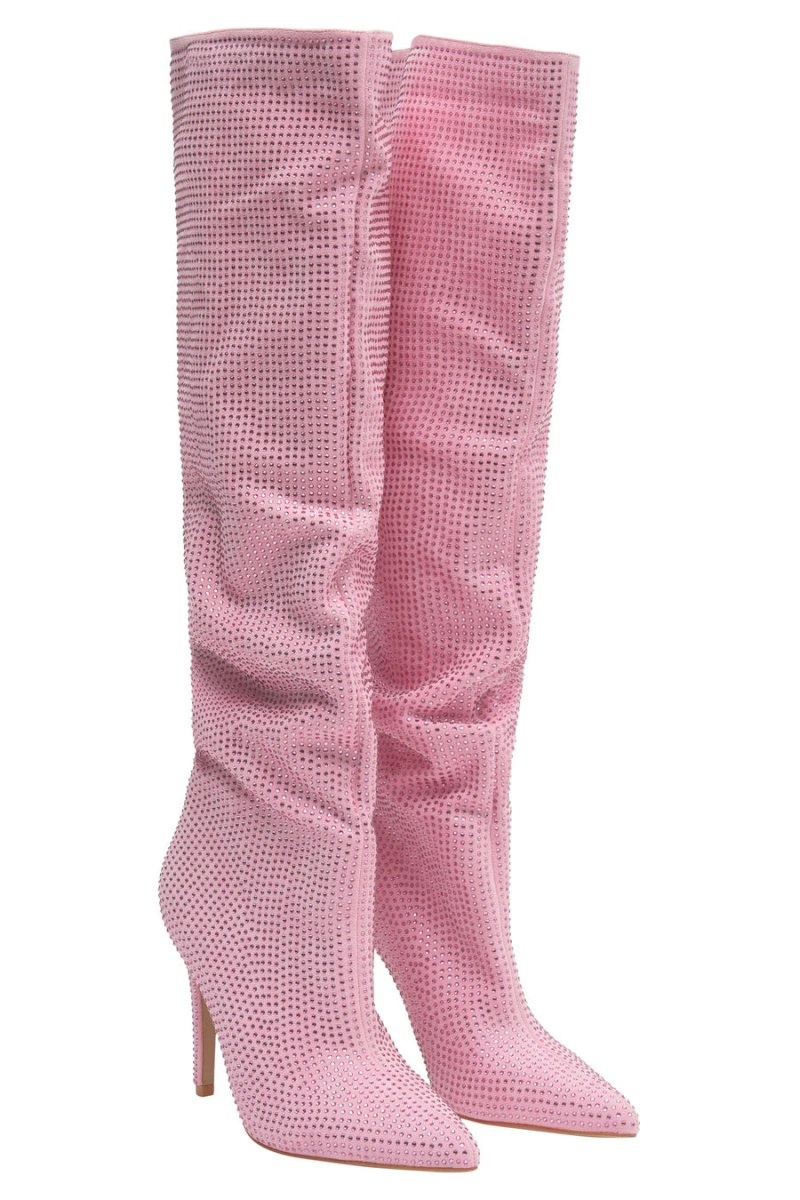 Women's Meshki Jenner Diamante High Heel Boots Pink Australia | V4K-4649