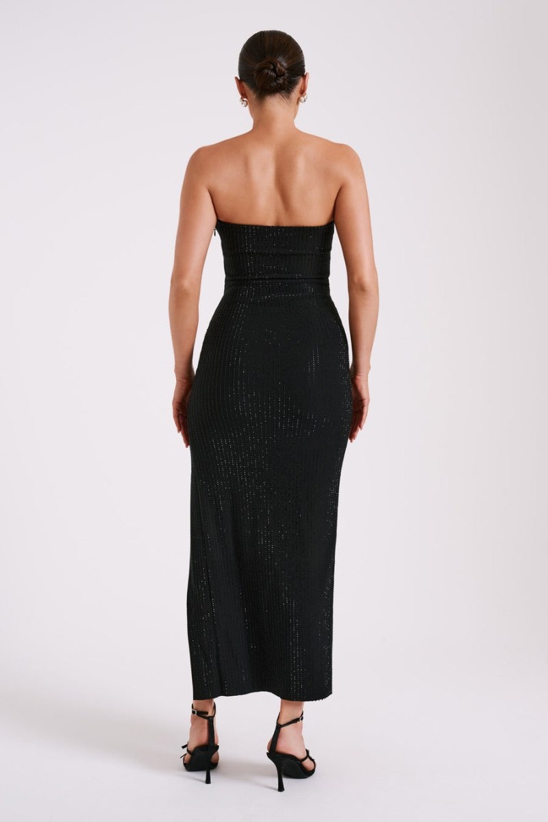 Women's Meshki Jenny Strapless Diamante Midi Dress Black Australia | Q4Q-0510