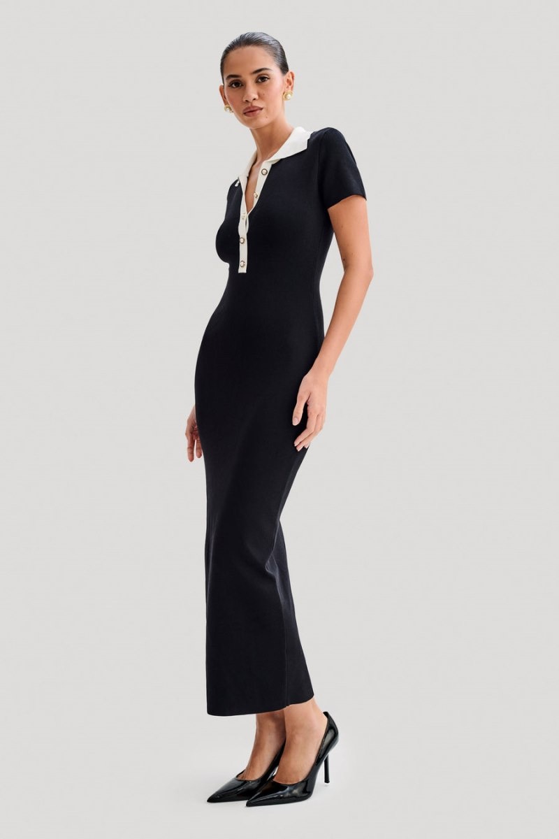 Women's Meshki Jessamine Collared Contrast Maxi Dress Black Australia | U7U-4980