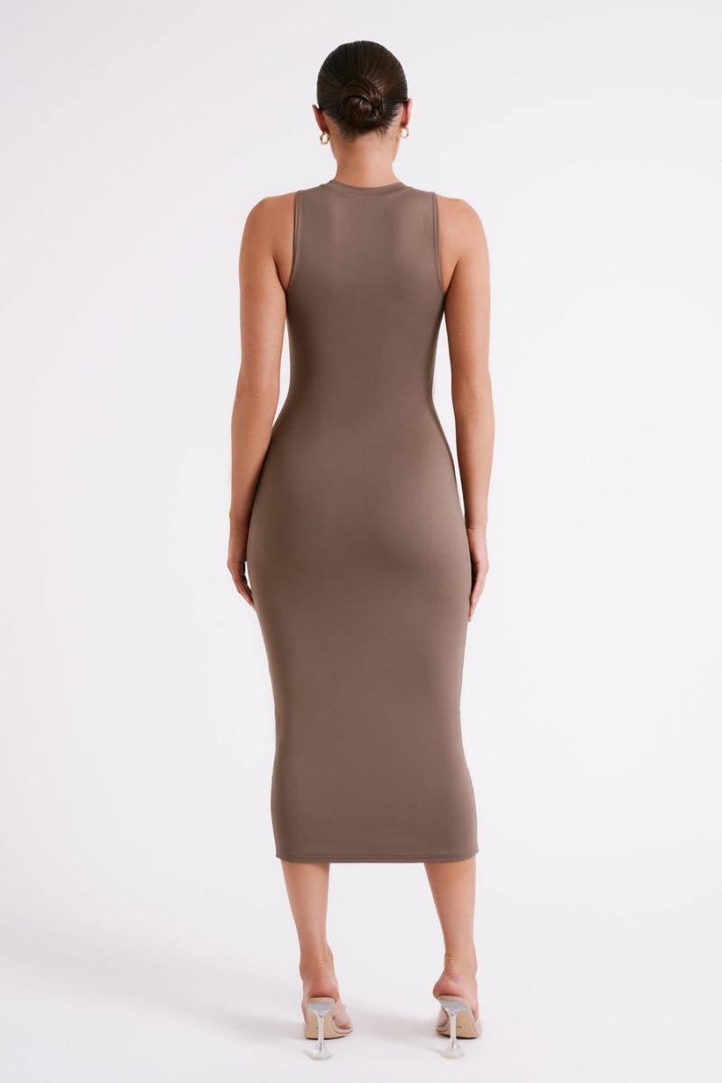 Women's Meshki Jill Sleeveless Tank Midi Dress Chocolate Australia | P4Q-1146