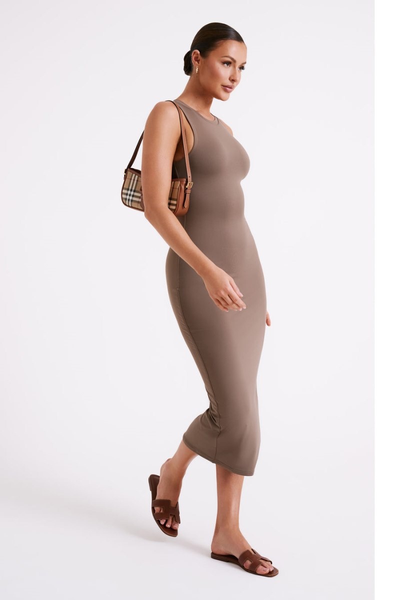 Women's Meshki Jill Sleeveless Tank Midi Dress Chocolate Australia | P4Q-1146