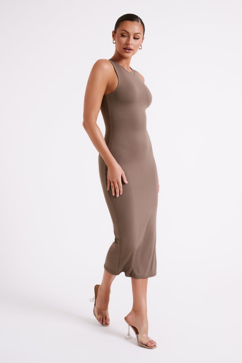 Women's Meshki Jill Sleeveless Tank Midi Dress Chocolate Australia | P4Q-1146