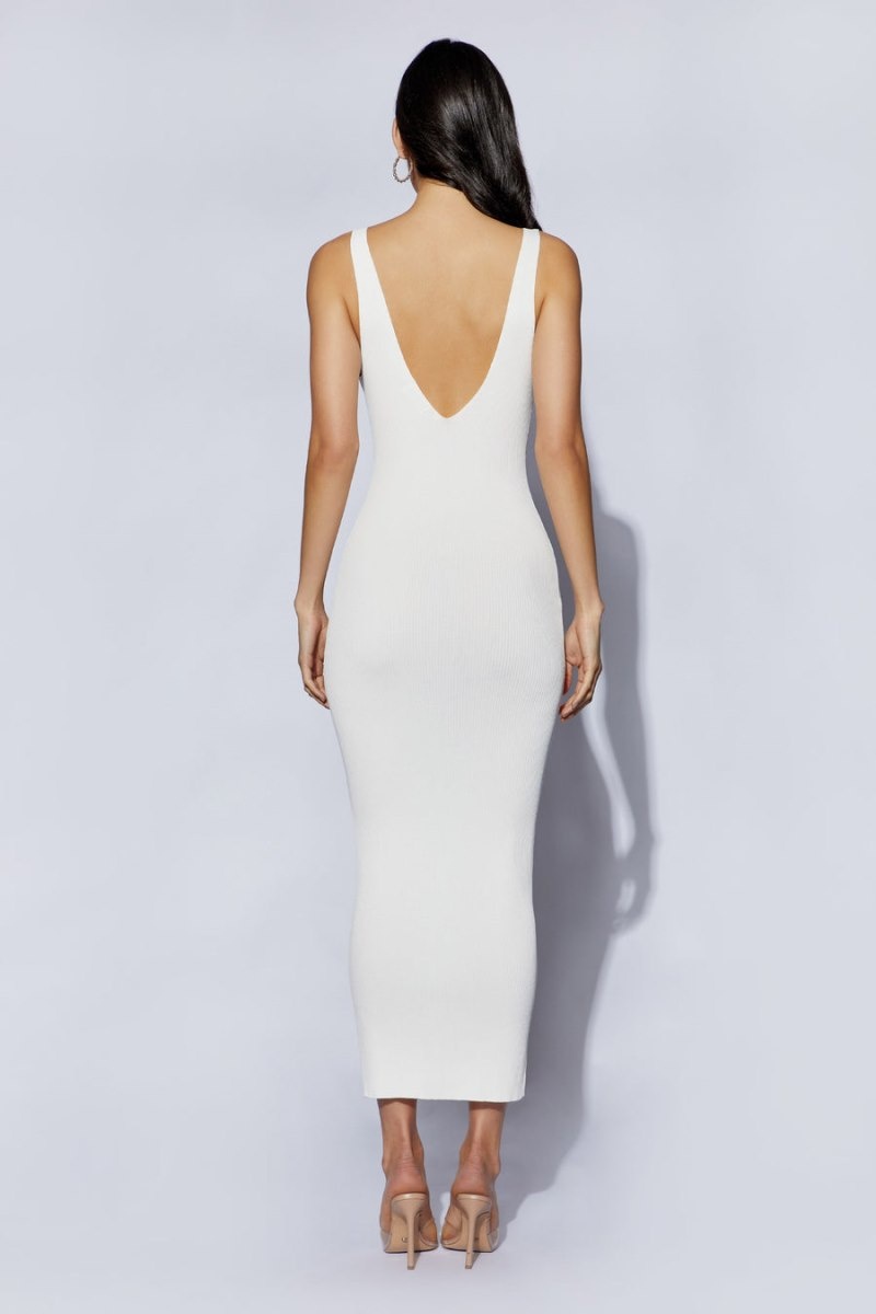 Women's Meshki Jodie V Neck Midi Dress Off White Australia | B1L-8018