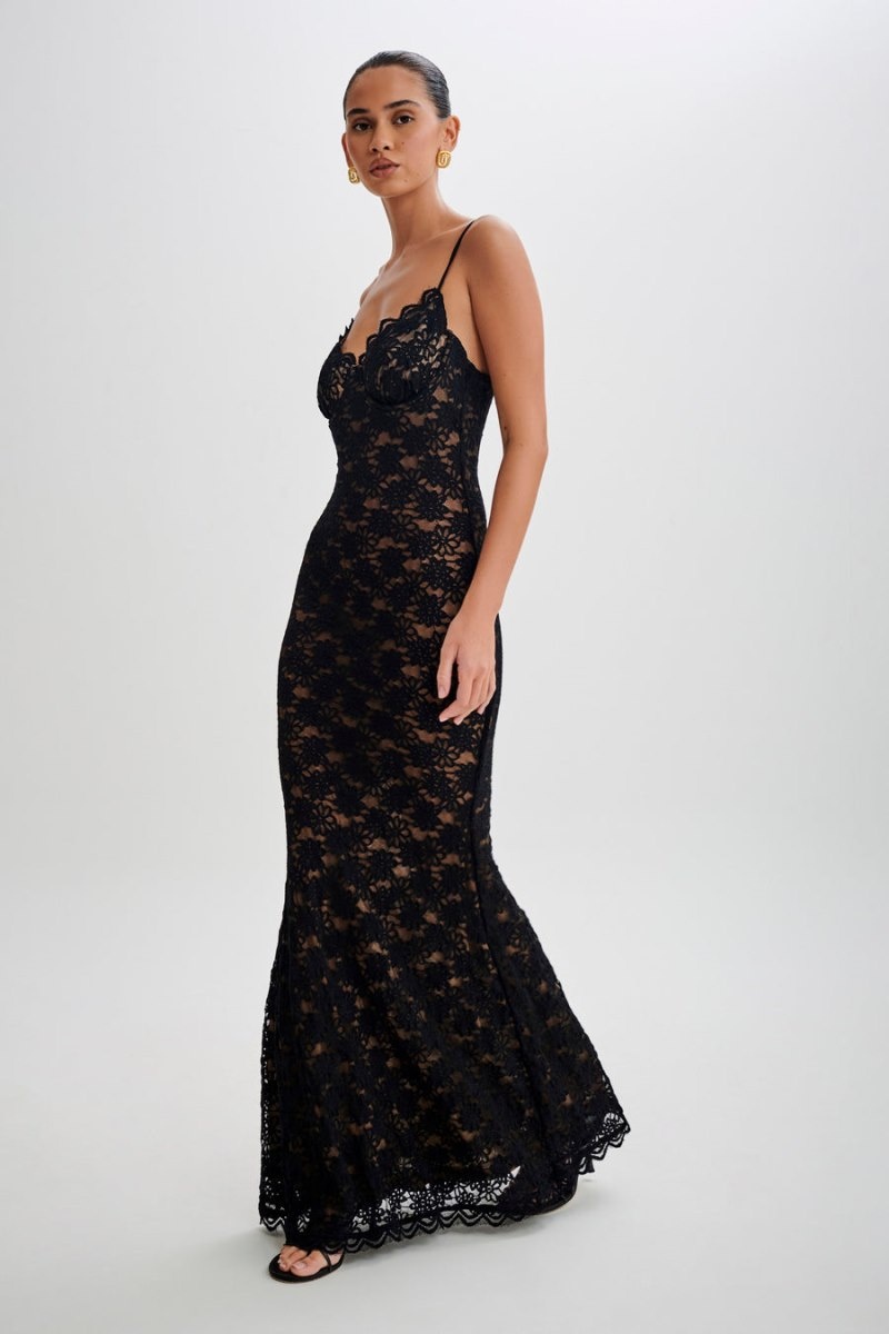 Women's Meshki Joelle Lace Cupped Maxi Dress Black Australia | N1C-7971