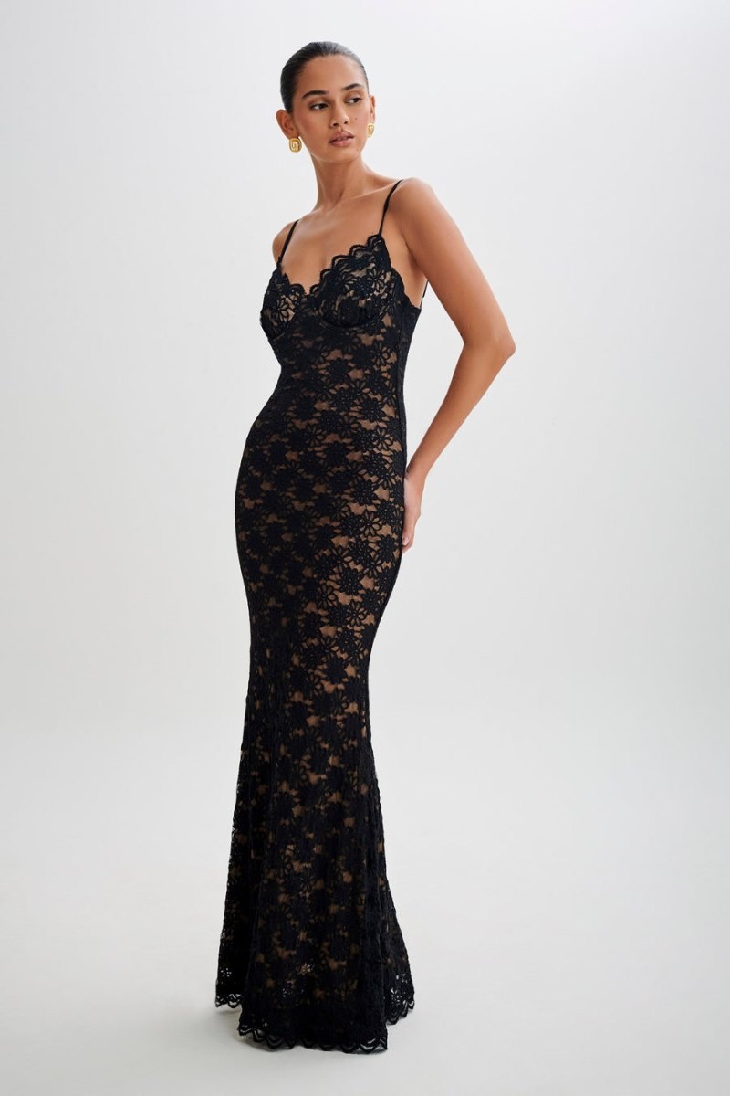 Women's Meshki Joelle Lace Cupped Maxi Dress Black Australia | N1C-7971