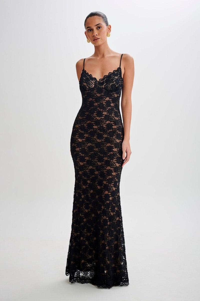 Women\'s Meshki Joelle Lace Cupped Maxi Dress Black Australia | N1C-7971