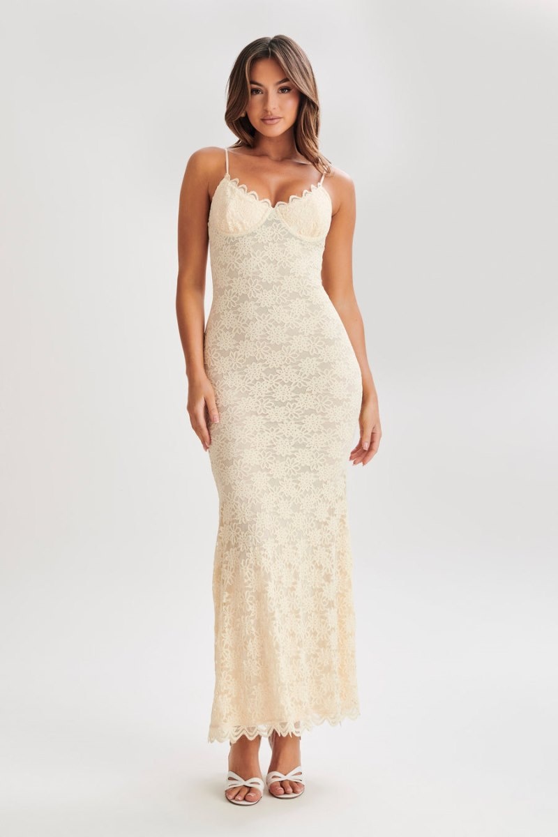 Women's Meshki Joelle Lace Cupped Maxi Dress White Australia | M4G-4747