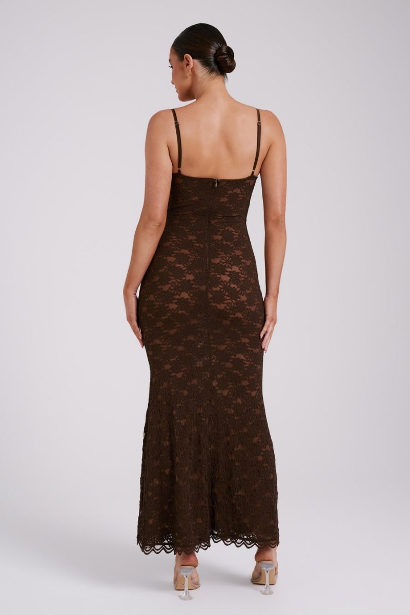 Women's Meshki Joelle Lace Cupped Maxi Dress Chocolate Australia | M0X-0336