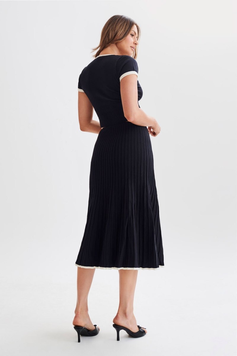 Women's Meshki Jolene Contrast Rib Knit Midi Skirts Black Australia | W8A-4516