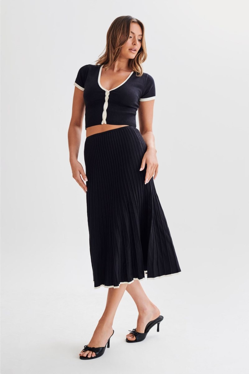 Women's Meshki Jolene Contrast Rib Knit Midi Skirts Black Australia | W8A-4516