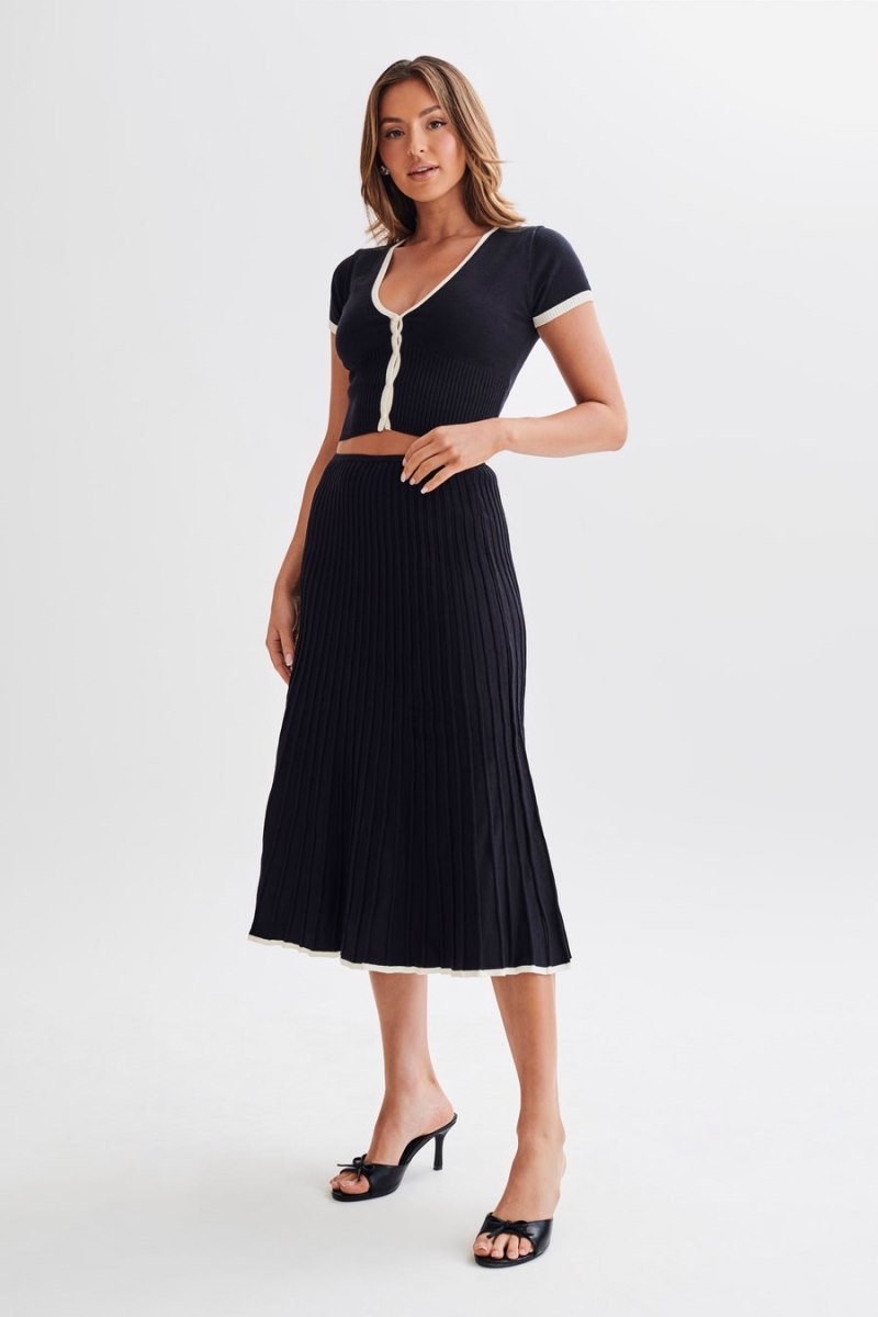 Women's Meshki Jolene Contrast Rib Knit Midi Skirts Black Australia | W8A-4516