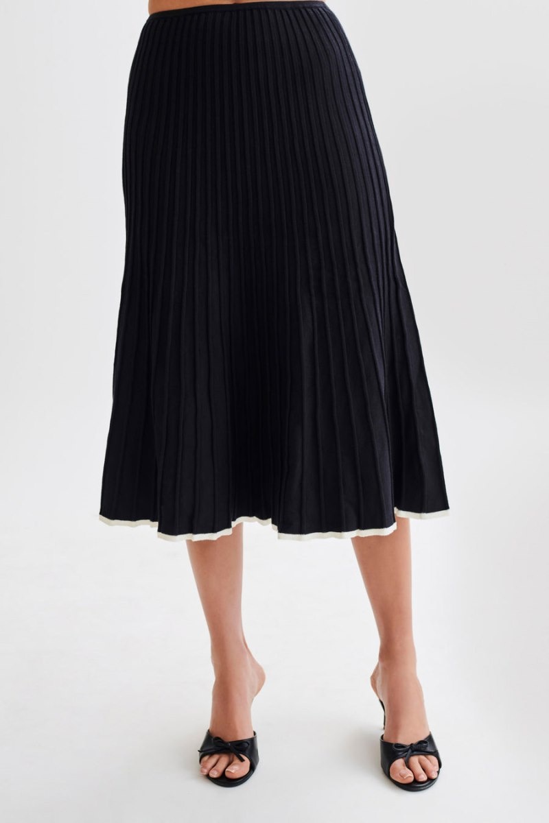 Women's Meshki Jolene Contrast Rib Knit Midi Skirts Black Australia | W8A-4516