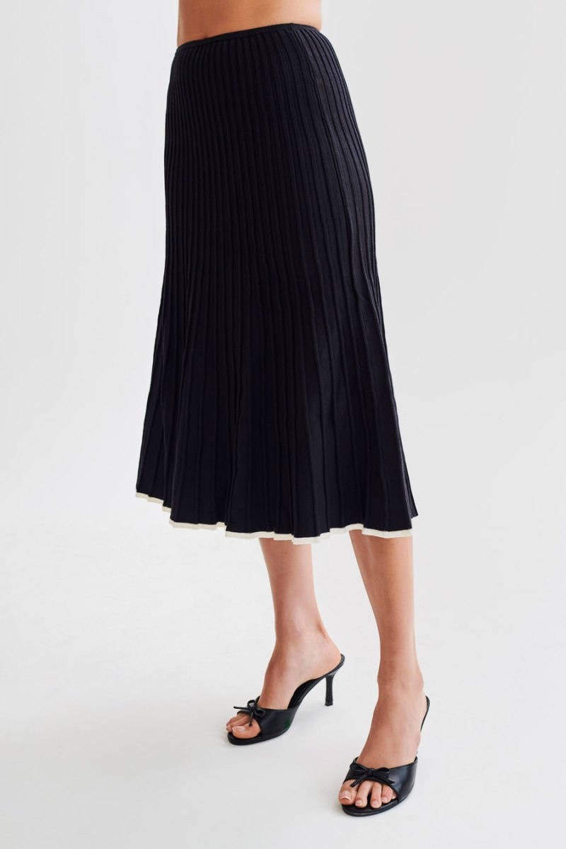 Women's Meshki Jolene Contrast Rib Knit Midi Skirts Black Australia | W8A-4516