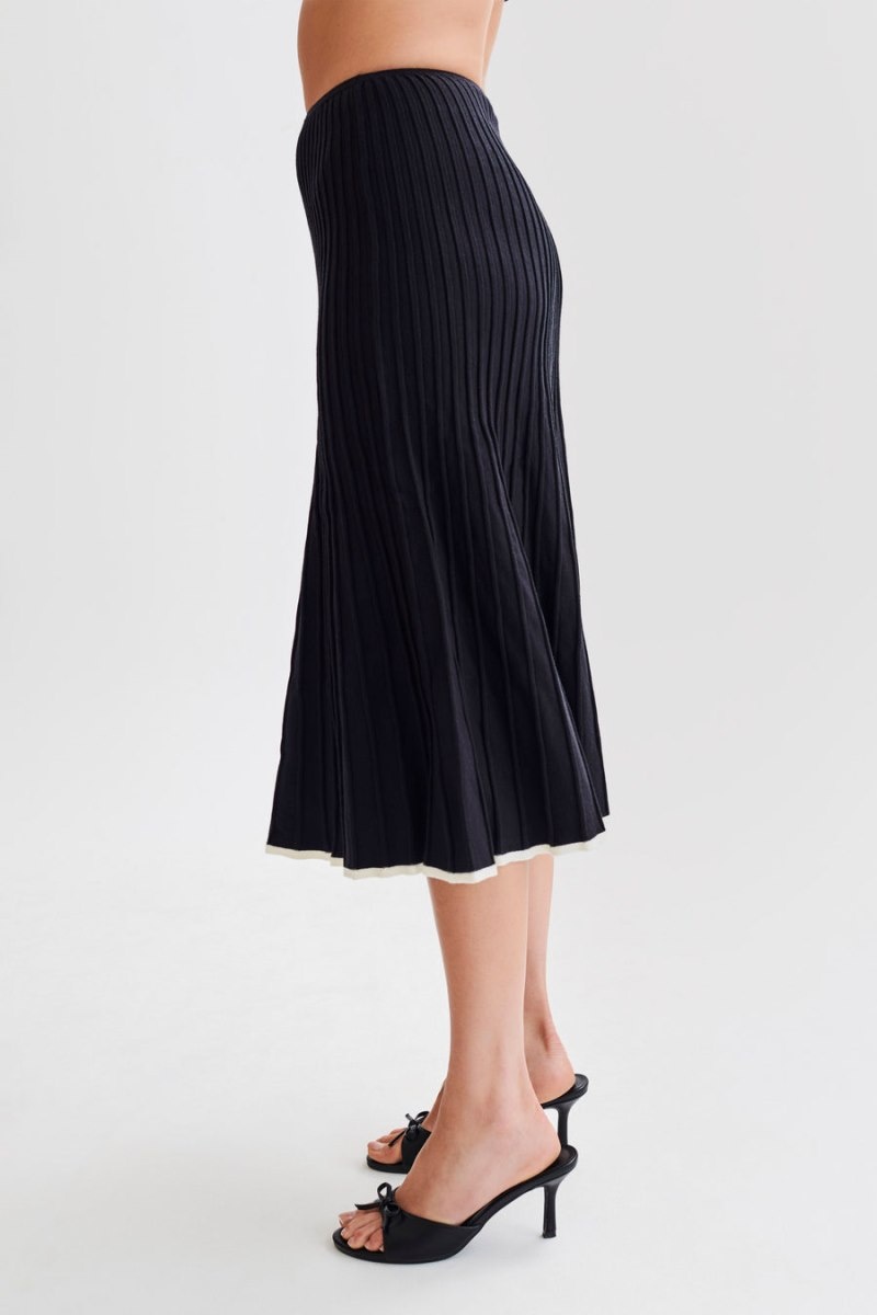 Women's Meshki Jolene Contrast Rib Knit Midi Skirts Black Australia | W8A-4516