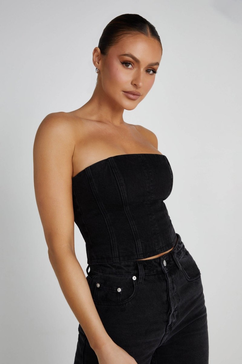 Women's Meshki Jordana Denim Tube Tops Black Australia | I6C-6569