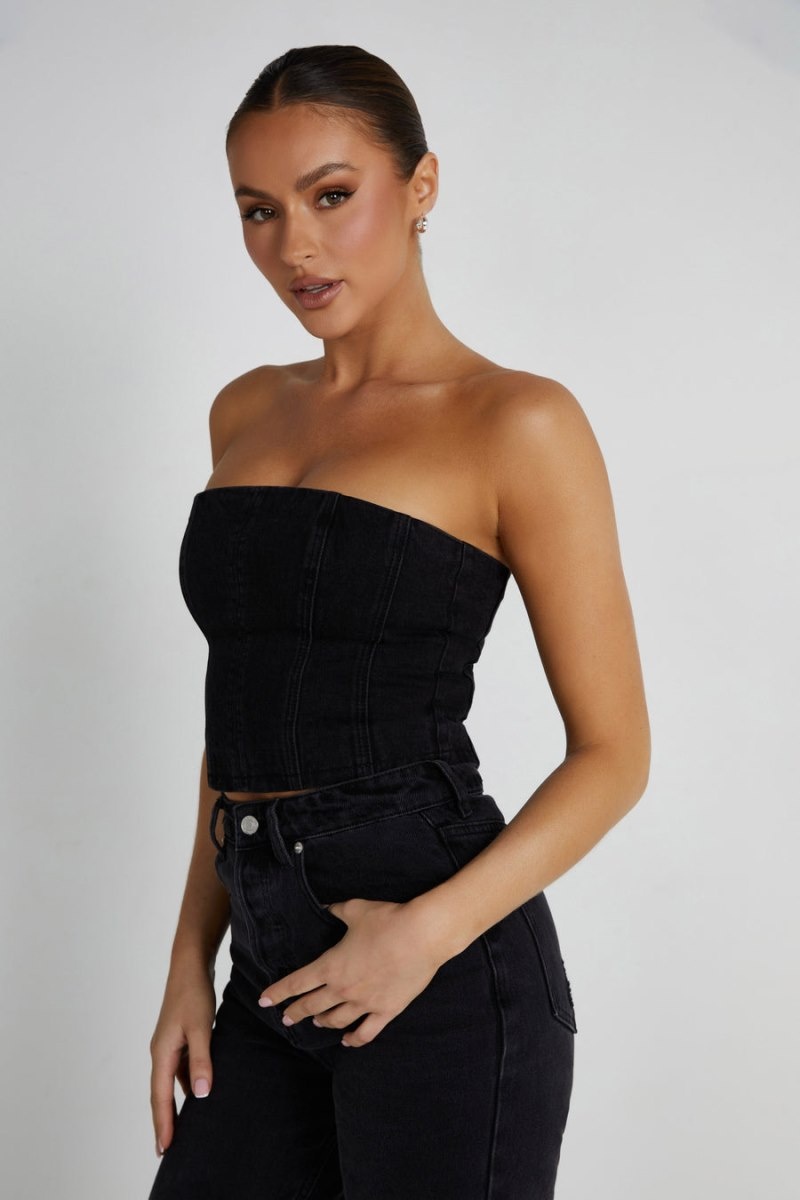 Women's Meshki Jordana Denim Tube Tops Black Australia | I6C-6569