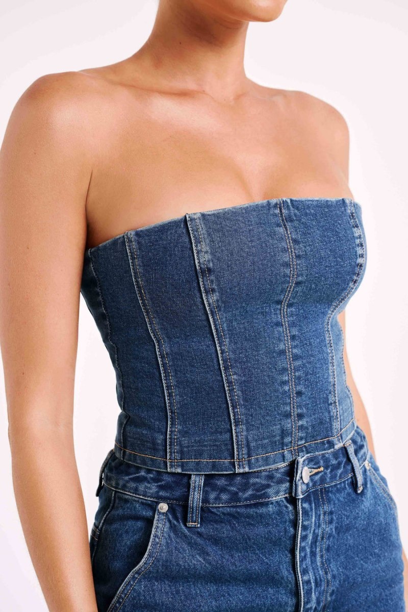 Women's Meshki Jordana Denim Tube Tops Dark Blue Australia | S7C-1181