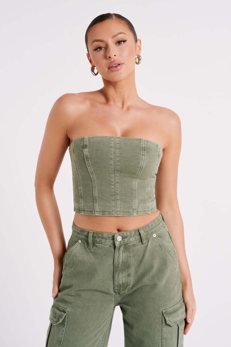 Women's Meshki Jordana Denim Tube Tops Khaki Australia | X5V-9833