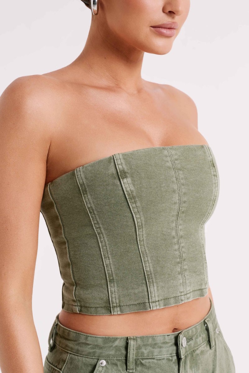 Women's Meshki Jordana Denim Tube Tops Khaki Australia | X5V-9833