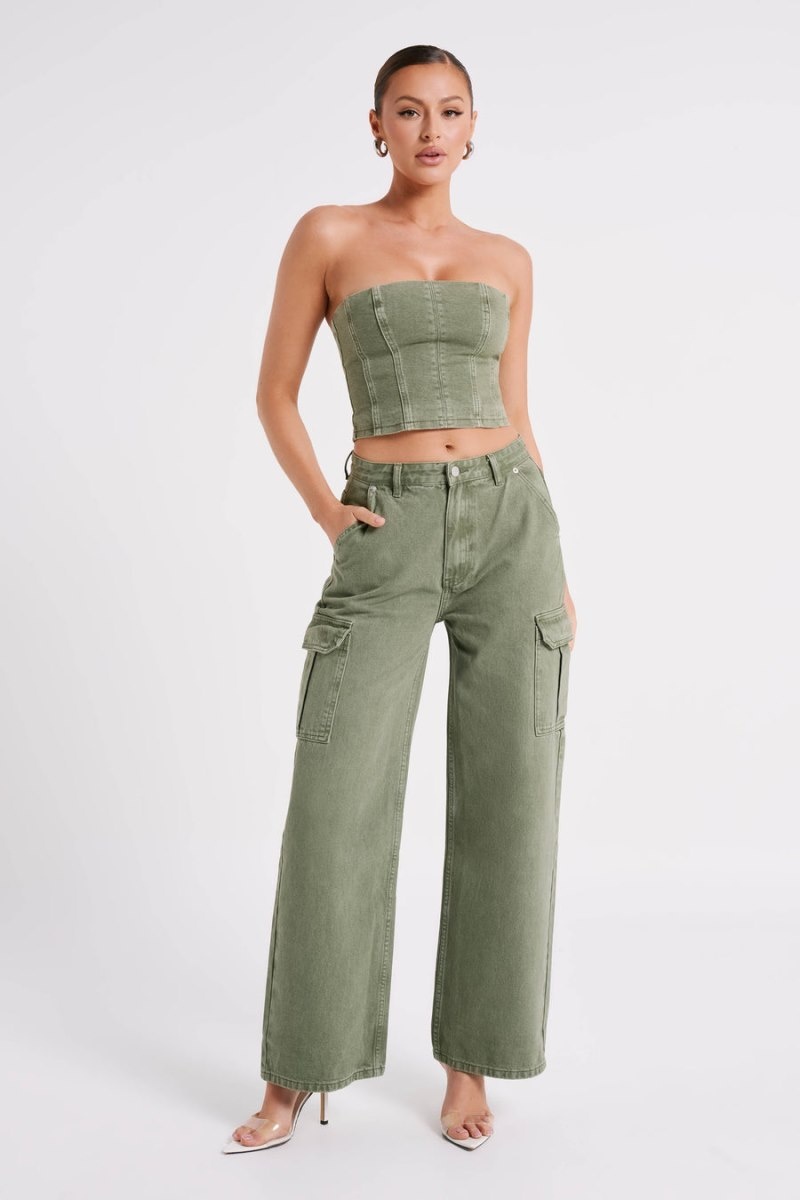 Women's Meshki Jordana Denim Tube Tops Khaki Australia | X5V-9833