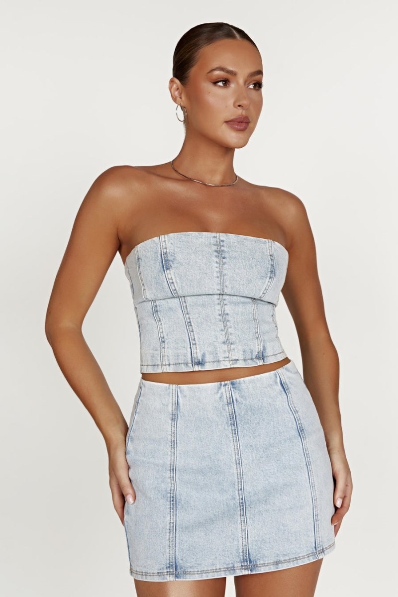 Women's Meshki Jordana Denim Tube Tops Light Blue Australia | C1F-5194